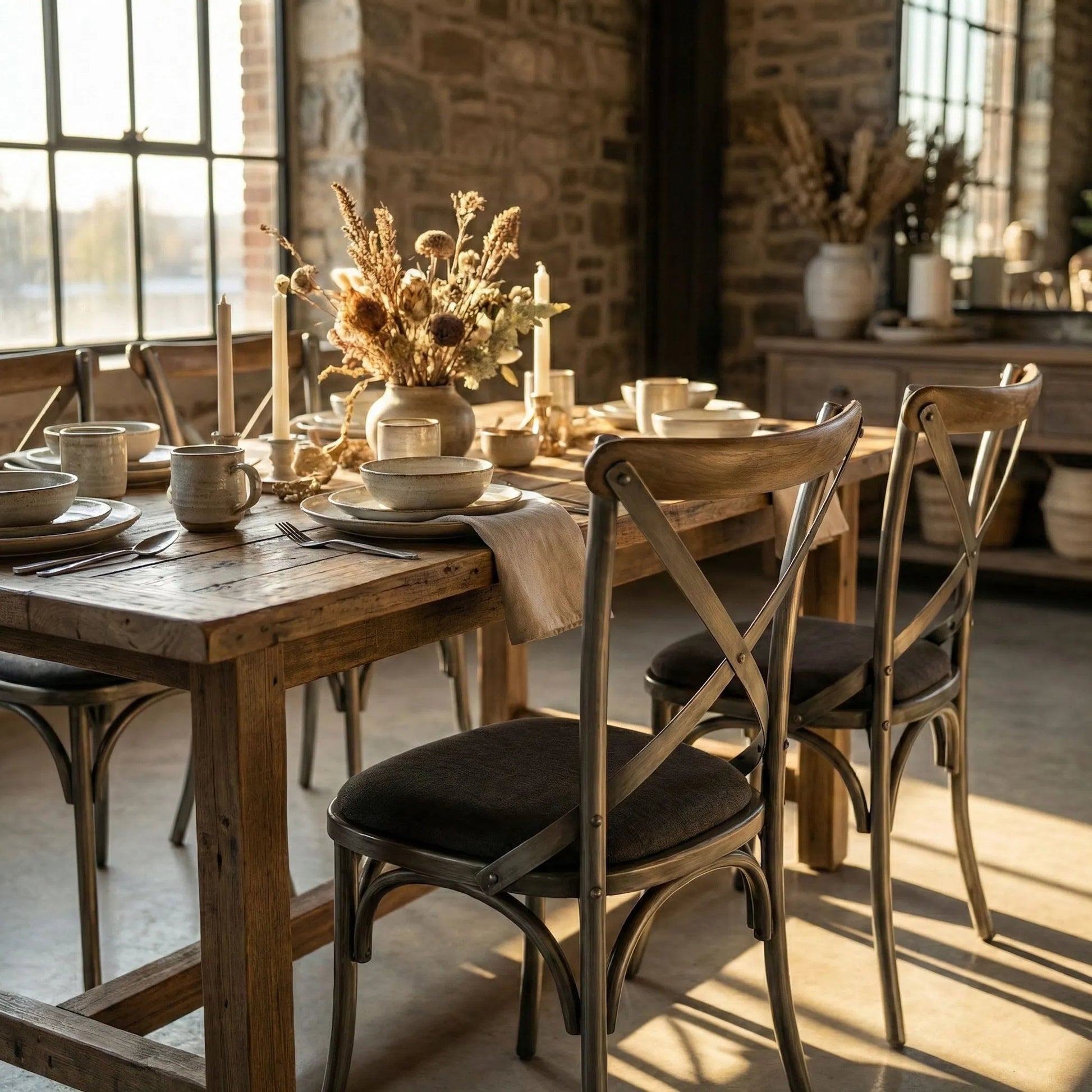 Metal Crossback Chair (Set of 2) by LH Imports in oak. Made from iron, oak, leather, pu foam, polyester fiber in a unique style.