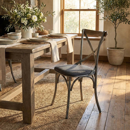 Metal Crossback Chair (Set of 2) by LH Imports in oak. Made from iron, oak, leather, pu foam, polyester fiber in a unique style.