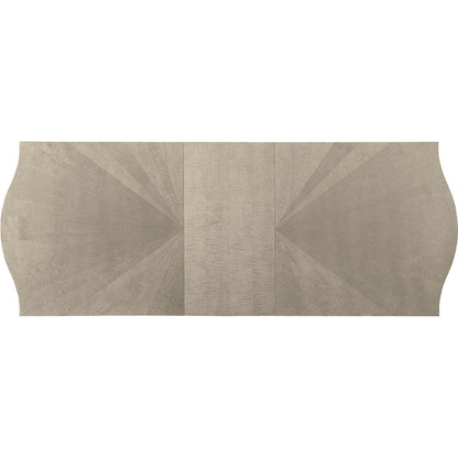 On a Silver Platter Dining Table by Caracole in maple, silver and moonlit sand, soft silver leaf. Made from pine, birch, silver curly maple in a transitional style.