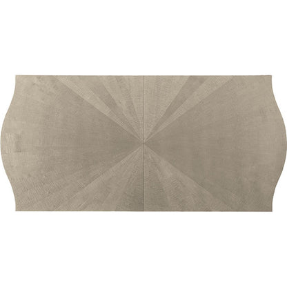 On a Silver Platter Dining Table by Caracole in maple, silver and moonlit sand, soft silver leaf. Made from pine, birch, silver curly maple in a transitional style.
