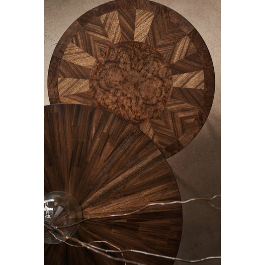 One of the Bunch Cocktail Table by Caracole in oak, golden shimmer and galway, galway burl, golden shimmer. Made from birch, quarter paldeo, european oak burl in a transitional style.
