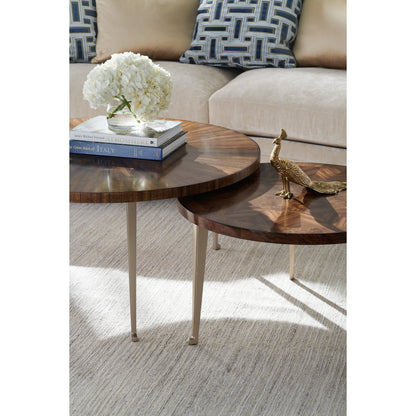 A Whole Bunch Cocktail Table by Caracole in golden shimmer and galway, golden shimmer. Made from birch, quarter paldao in a modern style.