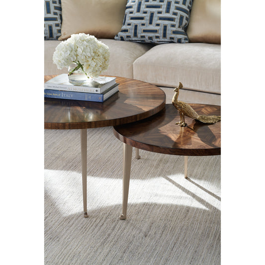 A Whole Bunch Cocktail Table by Caracole in golden shimmer and galway, golden shimmer. Made from birch, quarter paldao in a modern style.