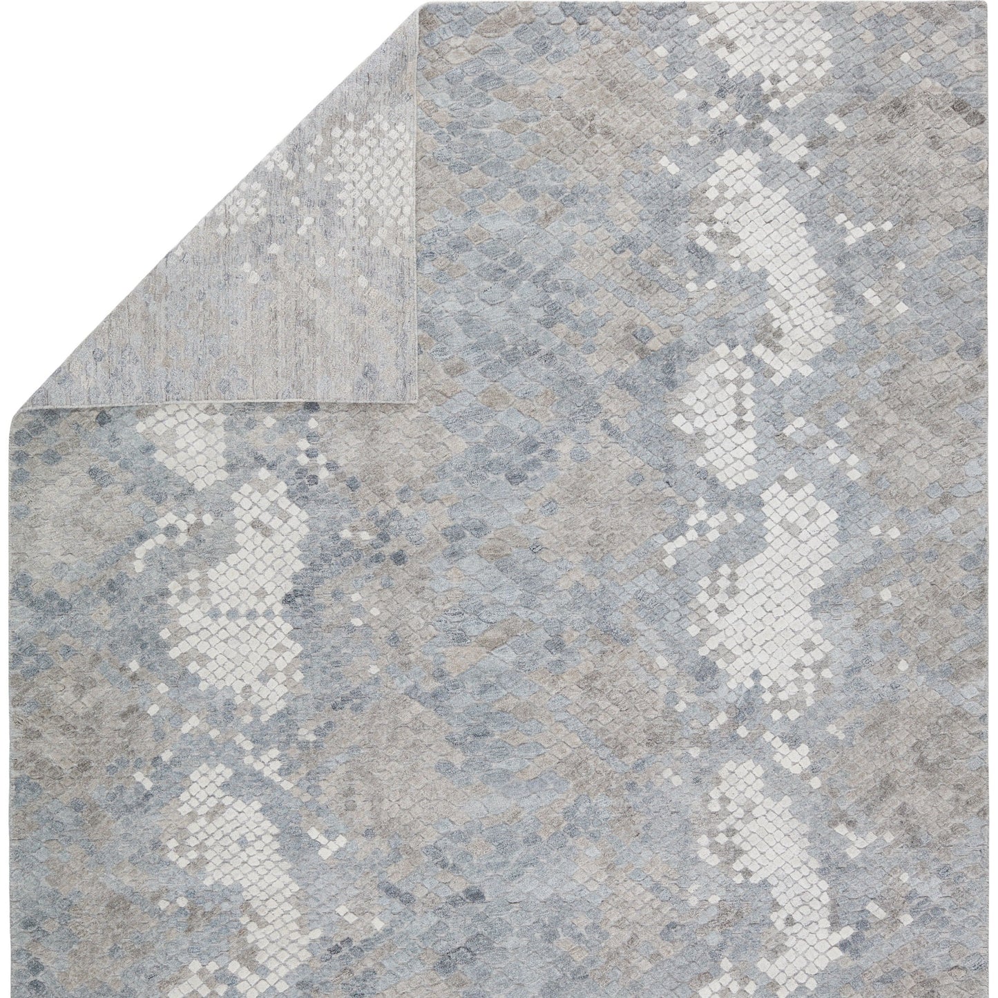 007 SI-1781633,SI-1781634 | Closeup | Clamor CLA02 Rug by Jaipur Living in gray, light blue. Made from 70% viscose, 30% wool in a unique style.