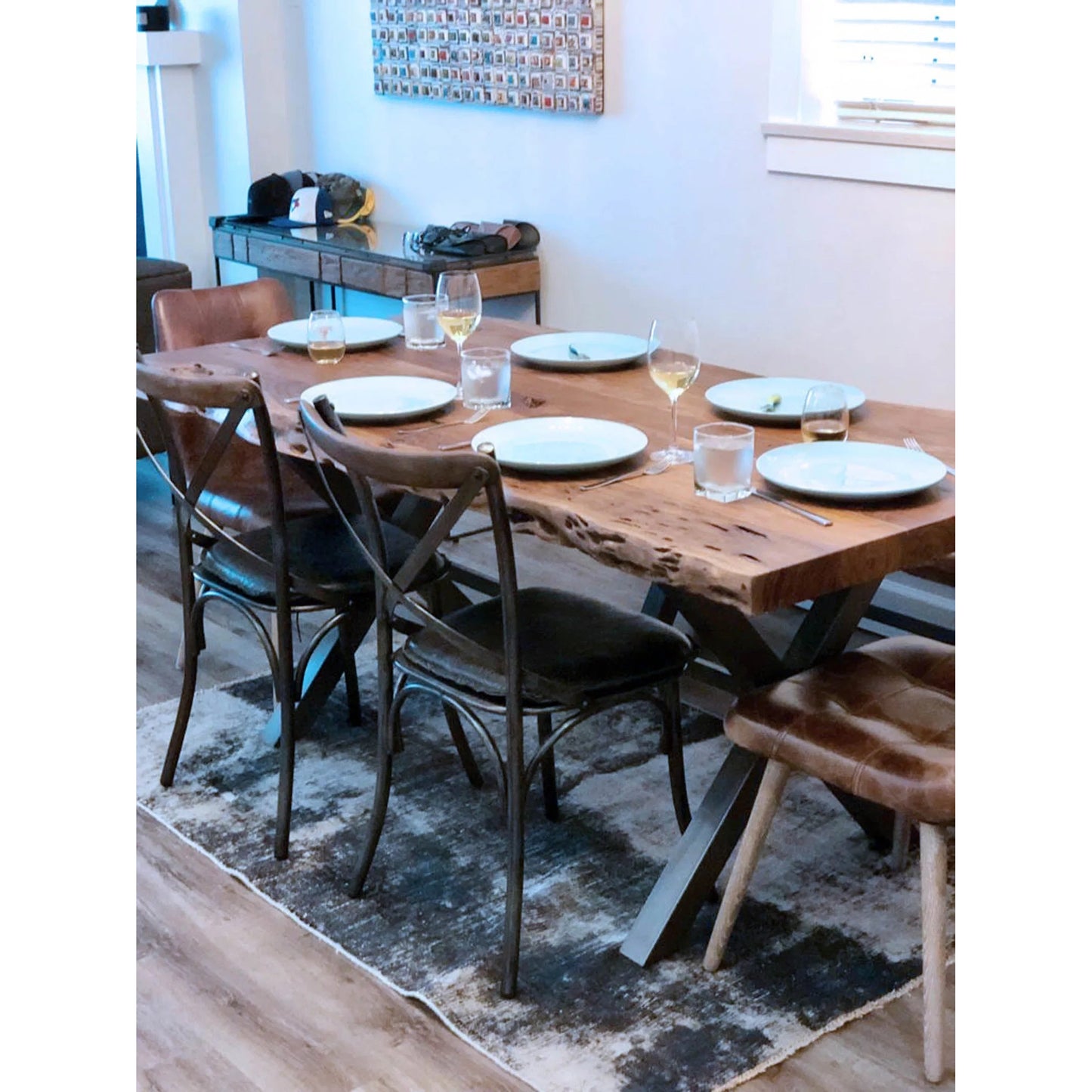 039 SI-2004330 | Lifestyle | Metal Crossback Chair by LH Imports in gunmetal, oak. Made from iron, oak, leather, pu foam, polyester fiber in a modern style.