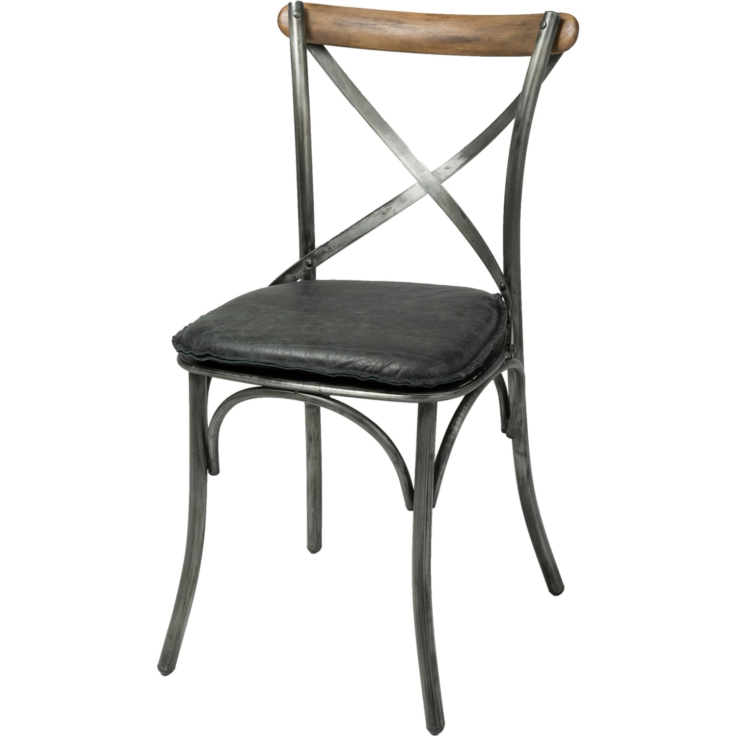 001 SI-2004330 | Primary Silo | Metal Crossback Chair by LH Imports in gunmetal, oak. Made from iron, oak, leather, pu foam, polyester fiber in a modern style.