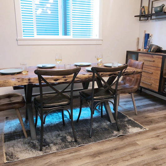 Metal Crossback Chair by LH Imports in gunmetal, oak. Made from iron, oak, leather, pu foam, polyester fiber in a modern style.