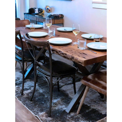 Metal Crossback Chair by LH Imports in gunmetal, oak. Made from iron, oak, leather, pu foam, polyester fiber in a modern style.