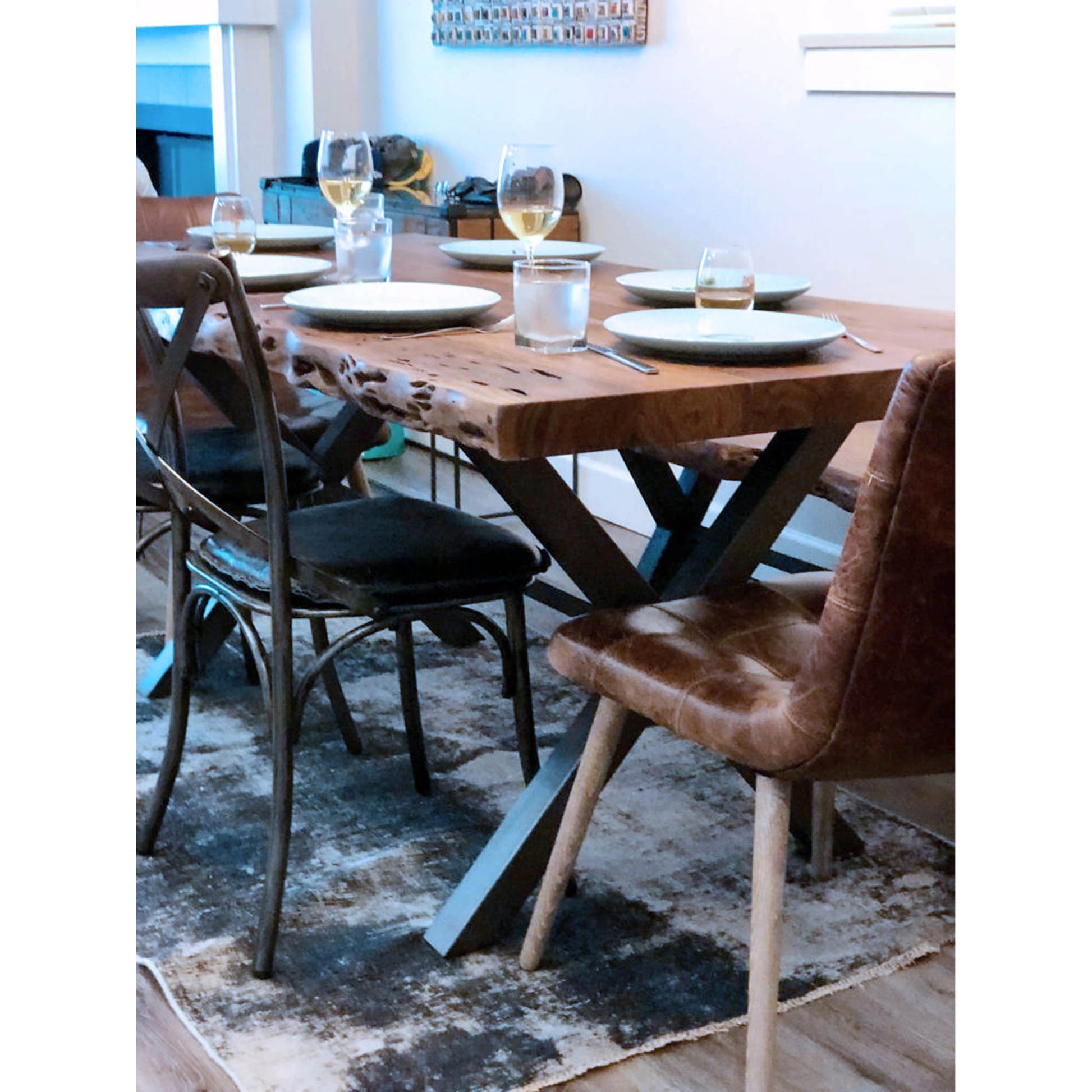 Metal Crossback Chair by LH Imports in gunmetal, oak. Made from iron, oak, leather, pu foam, polyester fiber in a modern style.