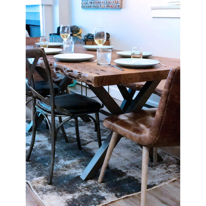 Metal Crossback Chair by LH Imports in gunmetal, oak. Made from iron, oak, leather, pu foam, polyester fiber in a modern style.