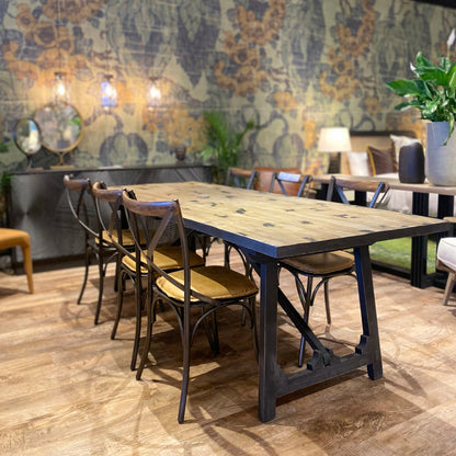 Metal Crossback Chair by LH Imports in gunmetal, oak. Made from iron, oak, leather, pu foam, polyester fiber in a modern style.