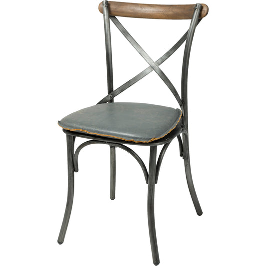 Metal Crossback Chair by LH Imports in gunmetal, oak. Made from iron, oak, leather, pu foam, polyester fiber in a modern style.