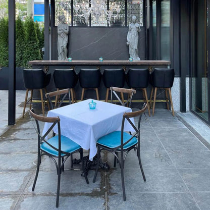 Metal Crossback Chair by LH Imports in gunmetal, oak. Made from iron, oak, leather, pu foam, polyester fiber in a modern style.
