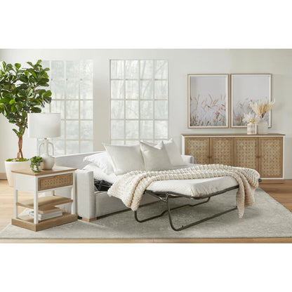 Clara Slim Arm Sleeper Sofa by Essentials For Living in natural gray oak, performance stone basketweave. Made from solid oak wood, mdf, plywood, 100% polyester fabric, foam, feather in a modern style.