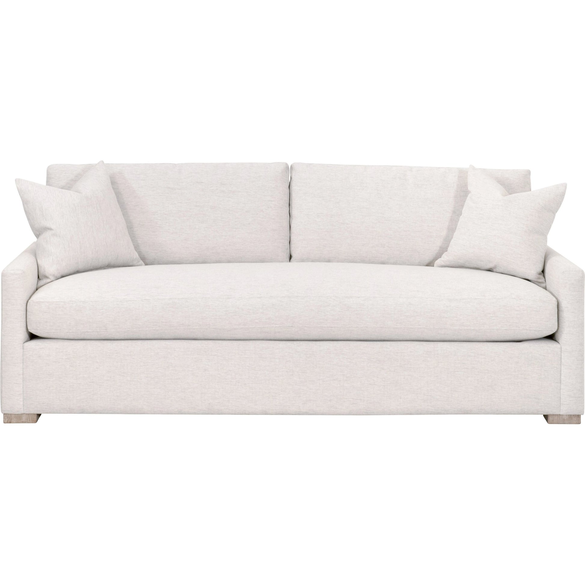 Clara Slim Arm Sleeper Sofa by Essentials For Living in natural gray oak, performance stone basketweave. Made from solid oak wood, mdf, plywood, 100% polyester fabric, foam, feather in a modern style.