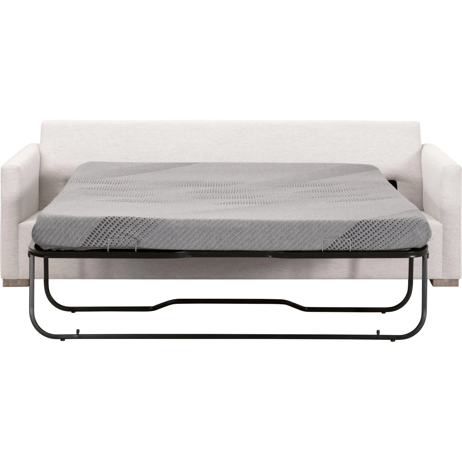 Clara Slim Arm Sleeper Sofa by Essentials For Living in natural gray oak, performance stone basketweave. Made from solid oak wood, mdf, plywood, 100% polyester fabric, foam, feather in a modern style.