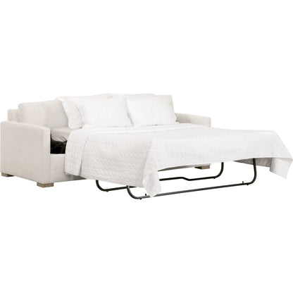 Clara Slim Arm Sleeper Sofa by Essentials For Living in natural gray oak, performance stone basketweave. Made from solid oak wood, mdf, plywood, 100% polyester fabric, foam, feather in a modern style.