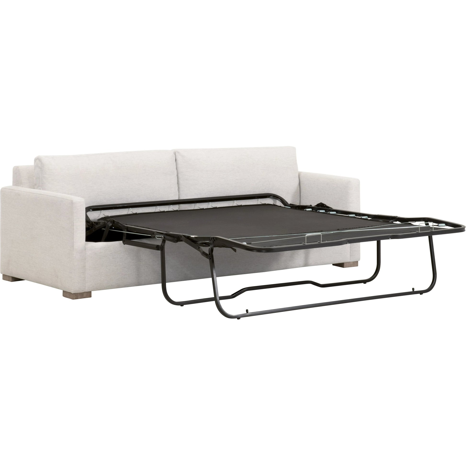 Clara Slim Arm Sleeper Sofa by Essentials For Living in natural gray oak, performance stone basketweave. Made from solid oak wood, mdf, plywood, 100% polyester fabric, foam, feather in a modern style.