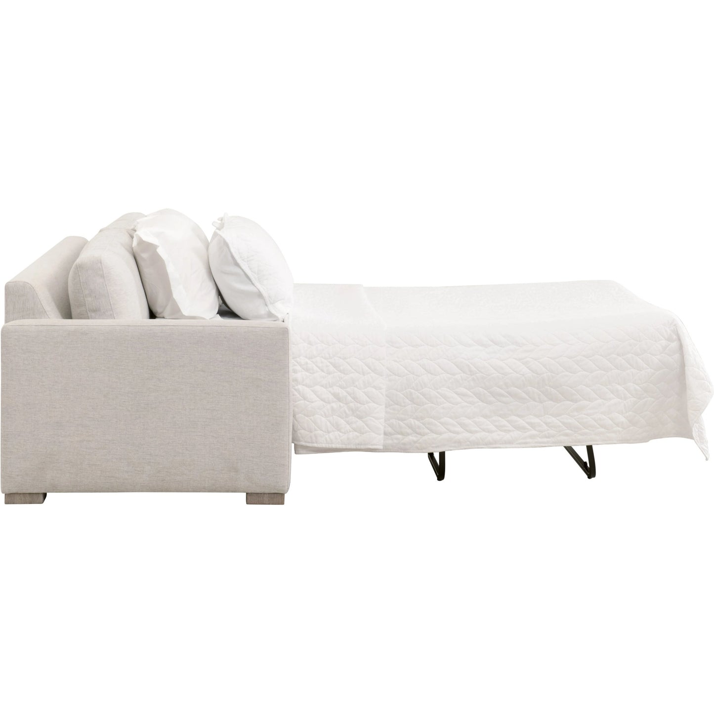 008 SI-2021696 | Additional Silo | Clara Slim Arm Sleeper Sofa by Essentials For Living in natural gray oak, performance stone basketweave. Made from solid oak wood, mdf, plywood, 100% polyester fabric, foam, feather in a modern style.