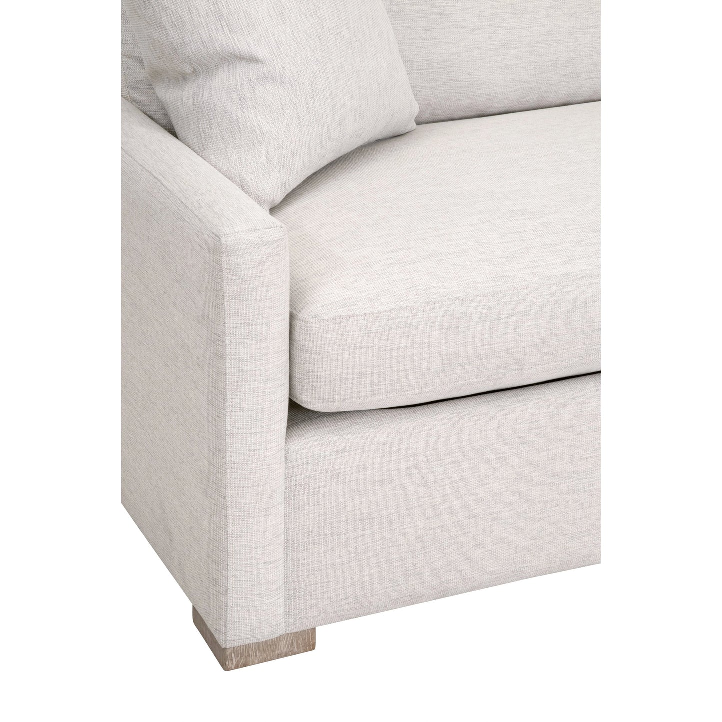 018 SI-2021696 | Closeup | Clara Slim Arm Sleeper Sofa by Essentials For Living in natural gray oak, performance stone basketweave. Made from solid oak wood, mdf, plywood, 100% polyester fabric, foam, feather in a modern style.
