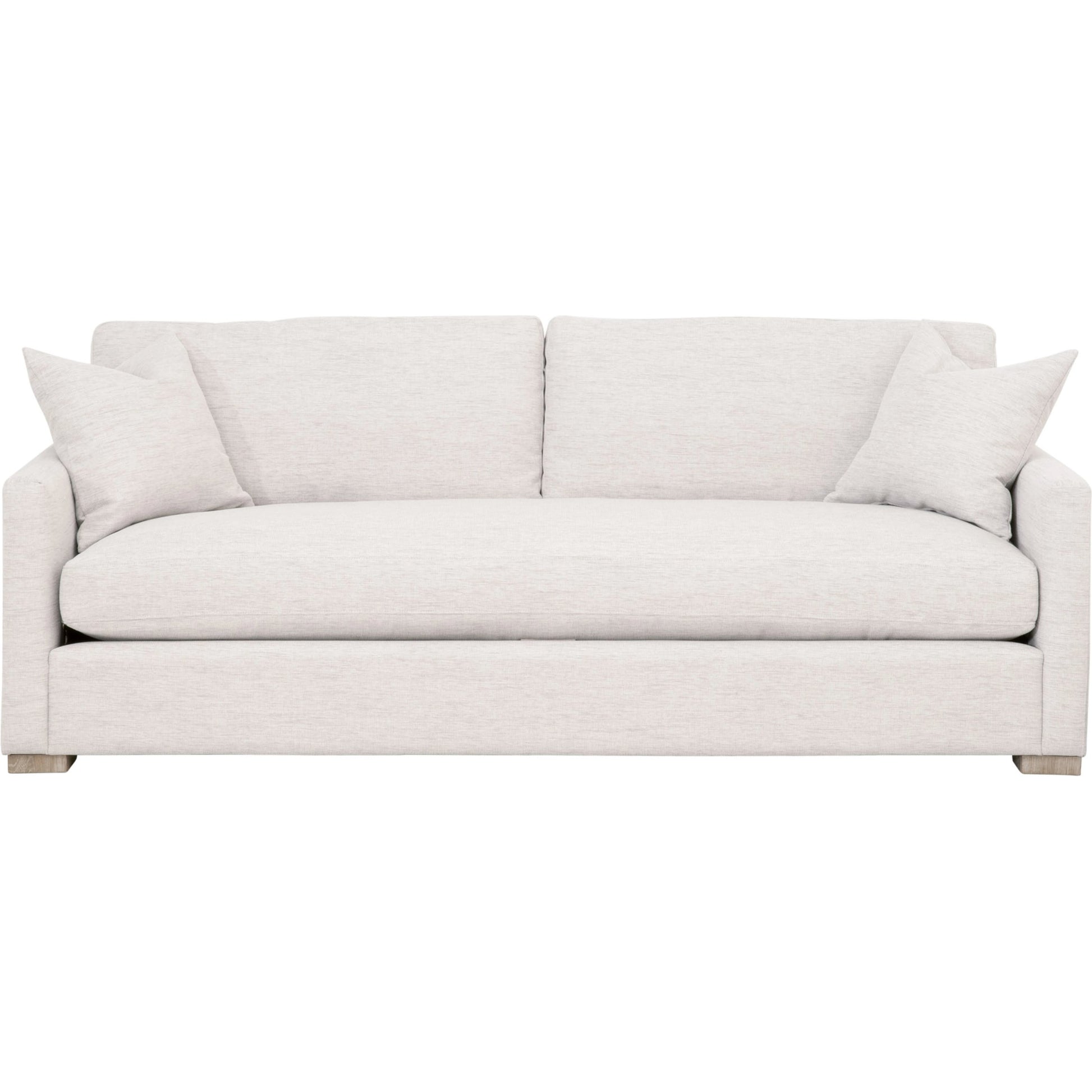 Clara Sofa by Essentials For Living in stone basketweave, natural gray oak. Made from solid oak wood, 100% polyester fabric, foam, feather in a transitional style.