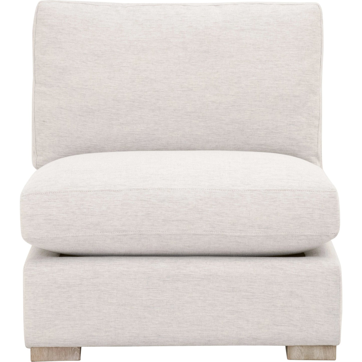 002 SI-2021692 | Additional Silo | Clara Armless Chair by Essentials For Living in natural gray oak, performance stone basketweave. Made from solid oak wood, mdf, plywood, 100% polyester fabric, foam, feather in a modern style.