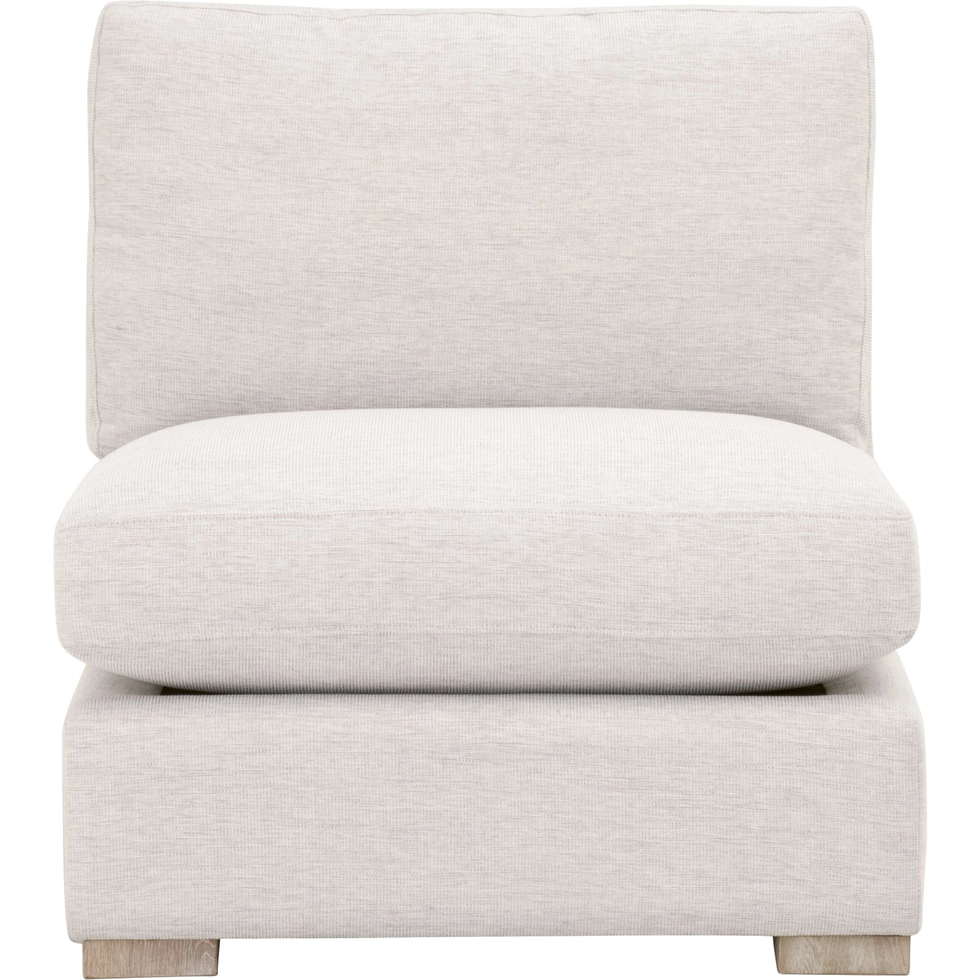 Clara Armless Chair by Essentials For Living in natural gray oak, performance stone basketweave. Made from solid oak wood, mdf, plywood, 100% polyester fabric, foam, feather in a modern style.