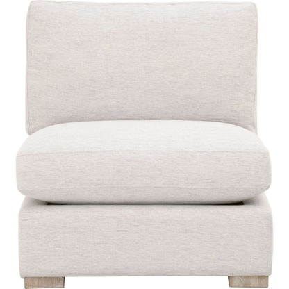 Clara Armless Chair by Essentials For Living in natural gray oak, performance stone basketweave. Made from solid oak wood, mdf, plywood, 100% polyester fabric, foam, feather in a modern style.
