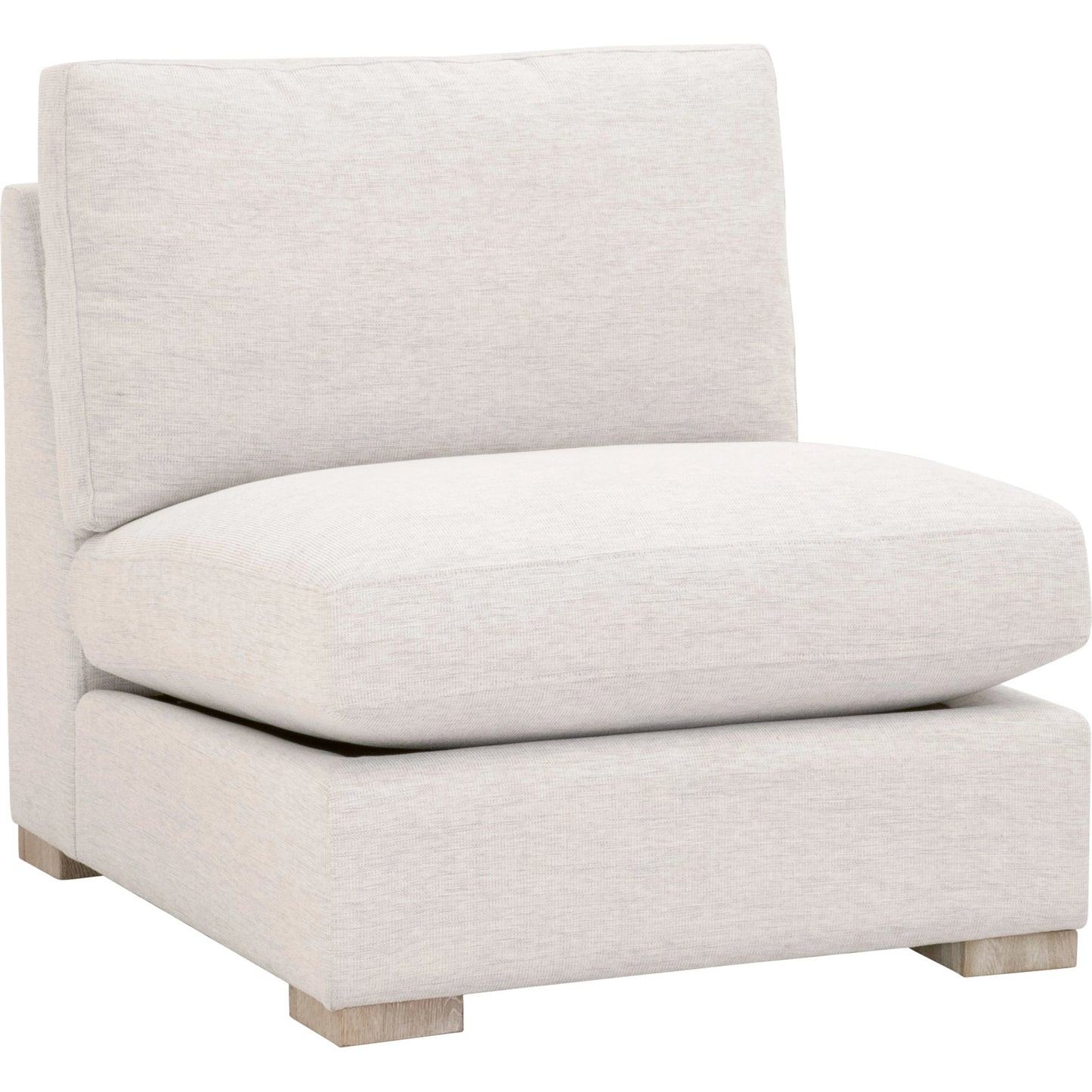 001 SI-2021692 | Primary Silo | Clara Armless Chair by Essentials For Living in natural gray oak, performance stone basketweave. Made from solid oak wood, mdf, plywood, 100% polyester fabric, foam, feather in a modern style.