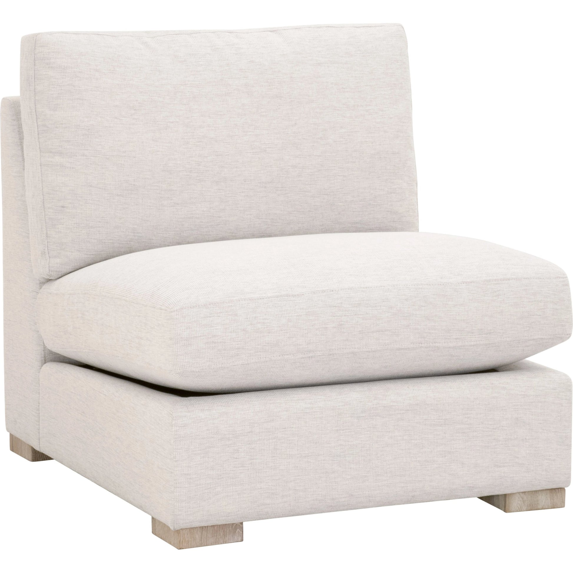 Clara Armless Chair by Essentials For Living in natural gray oak, performance stone basketweave. Made from solid oak wood, mdf, plywood, 100% polyester fabric, foam, feather in a modern style.