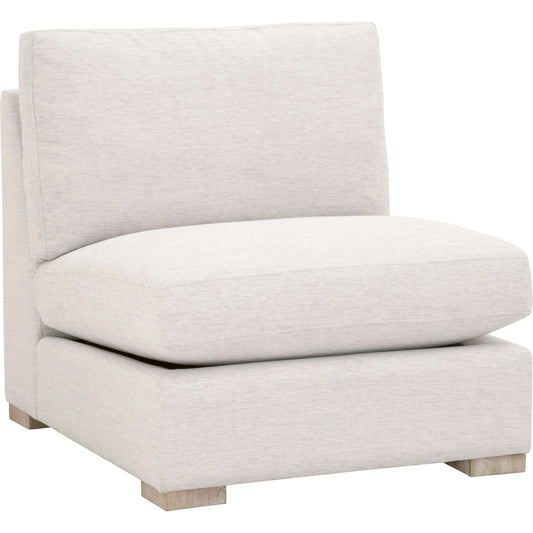 Clara Armless Chair by Essentials For Living in natural gray oak, performance stone basketweave. Made from solid oak wood, mdf, plywood, 100% polyester fabric, foam, feather in a modern style.