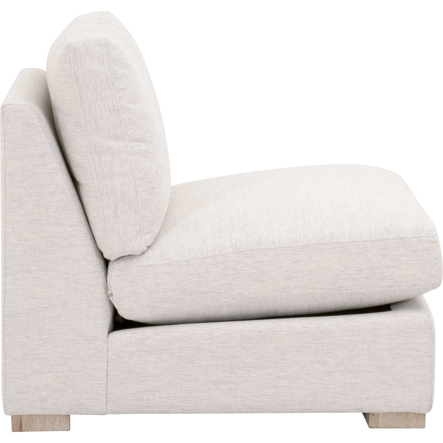 005 SI-2021692 | Additional Silo | Clara Armless Chair by Essentials For Living in natural gray oak, performance stone basketweave. Made from solid oak wood, mdf, plywood, 100% polyester fabric, foam, feather in a modern style.