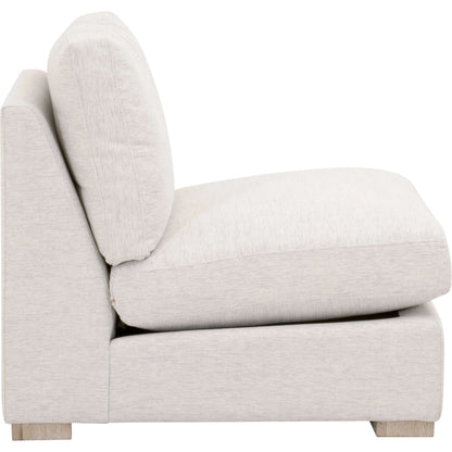 Clara Armless Chair by Essentials For Living in natural gray oak, performance stone basketweave. Made from solid oak wood, mdf, plywood, 100% polyester fabric, foam, feather in a modern style.