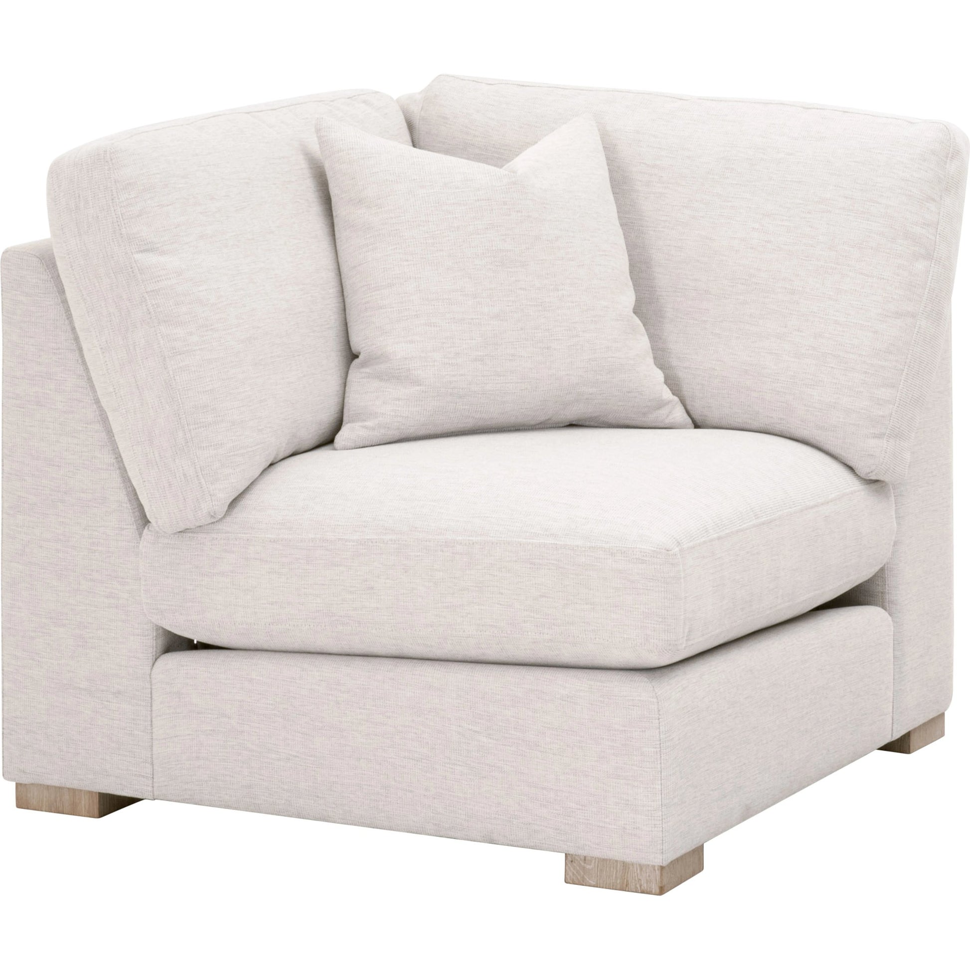 Clara Corner Chair by Essentials For Living in natural gray oak, performance stone basketweave. Made from solid oak wood, mdf, plywood, 100% polyester fabric, foam, feather in a modern style.