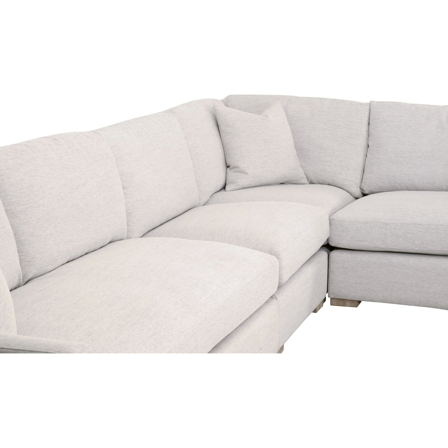 011 SI-2021697 | Closeup | Clara Modular 2-Seat Left Slim Arm Sofa by Essentials For Living in natural gray oak, performance stone basketweave. Made from solid oak wood, mdf, plywood, 100% polyester fabric, foam, feather in a modern style.