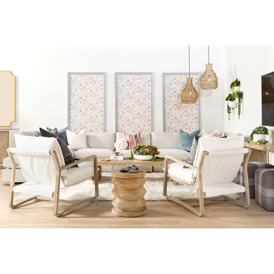 Clara Chaise by Essentials For Living in natural gray oak, performance stone basketweave. Made from solid oak wood, mdf, plywood, 100% polyester fabric, foam, feather in a modern style.