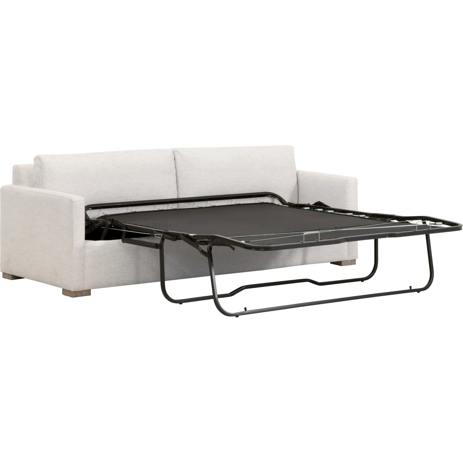 Clara Slim Arm Sleeper Sofa by Essentials For Living in natural gray oak, performance stone basketweave. Made from solid oak wood, mdf, plywood, 100% polyester fabric, foam, feather in a modern style.