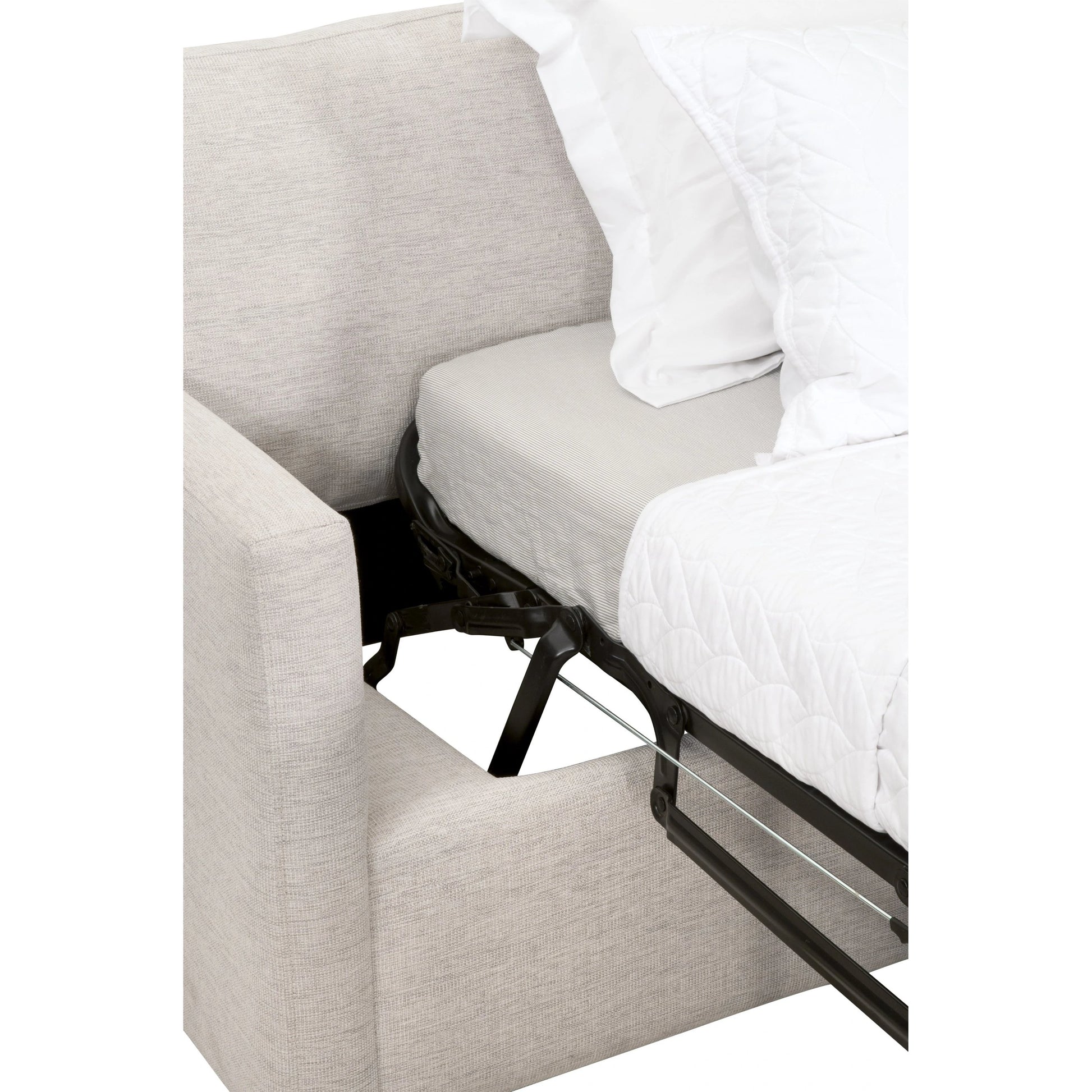 Clara Slim Arm Sleeper Sofa by Essentials For Living in natural gray oak, performance stone basketweave. Made from solid oak wood, mdf, plywood, 100% polyester fabric, foam, feather in a modern style.