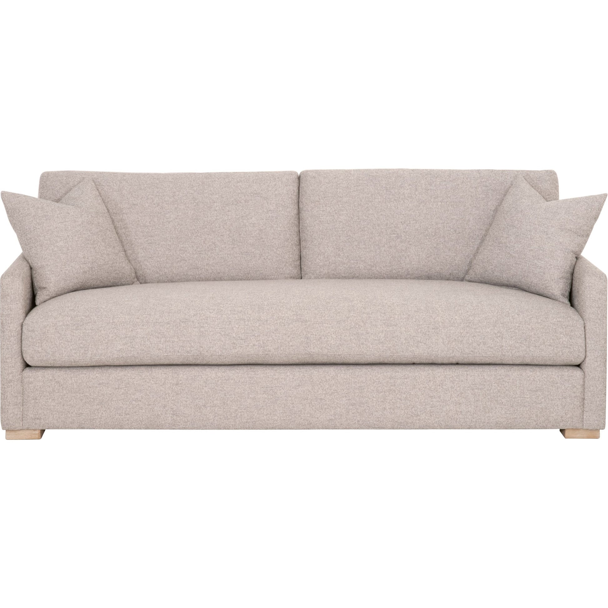 Clara Sofa by Essentials For Living in stone basketweave, natural gray oak. Made from solid oak wood, 100% polyester fabric, foam, feather in a transitional style.