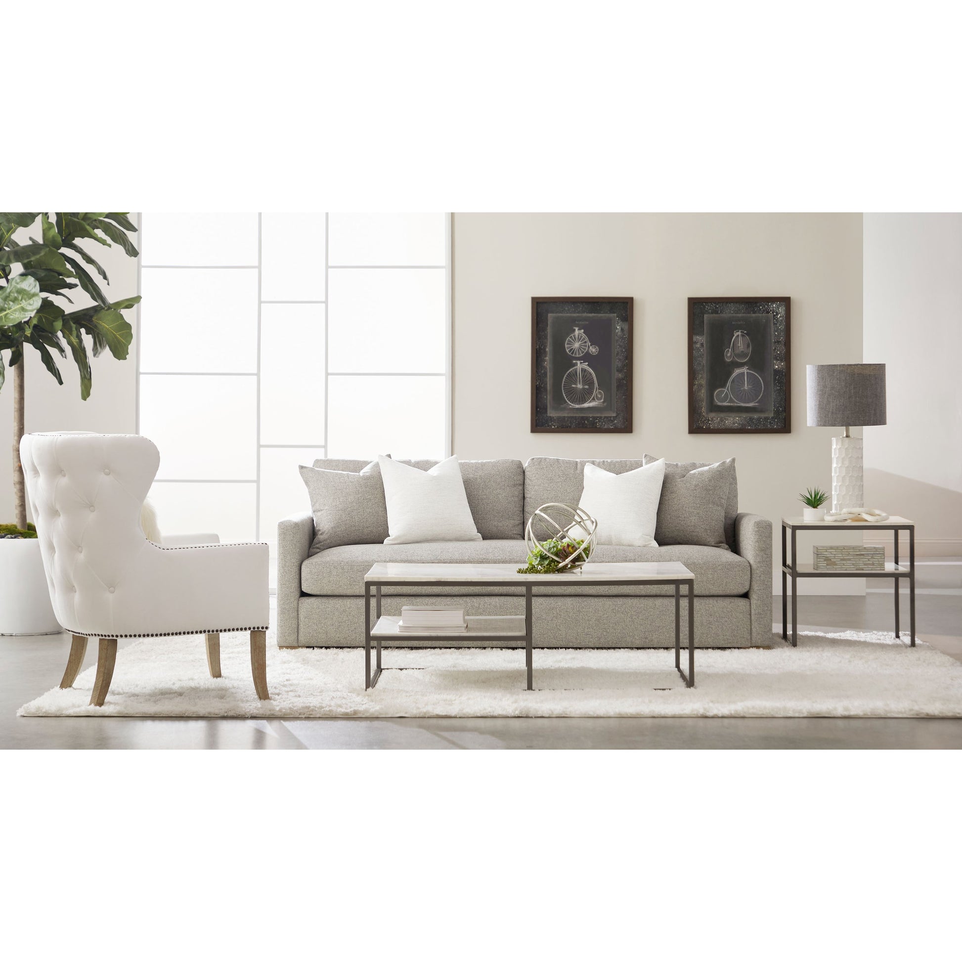 Clara Sofa by Essentials For Living in stone basketweave, natural gray oak. Made from solid oak wood, 100% polyester fabric, foam, feather in a transitional style.