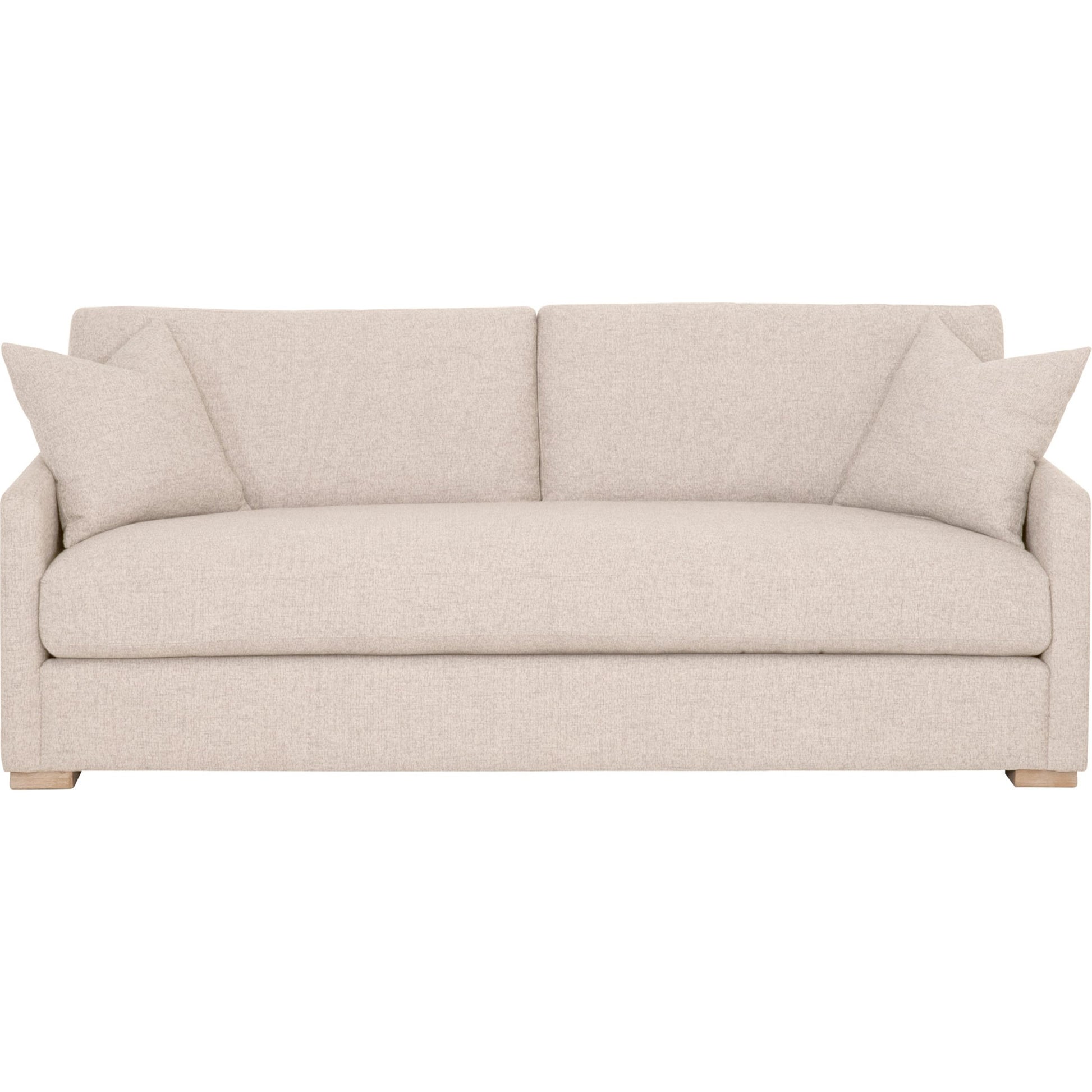 Clara Sofa by Essentials For Living in stone basketweave, natural gray oak. Made from solid oak wood, 100% polyester fabric, foam, feather in a transitional style.