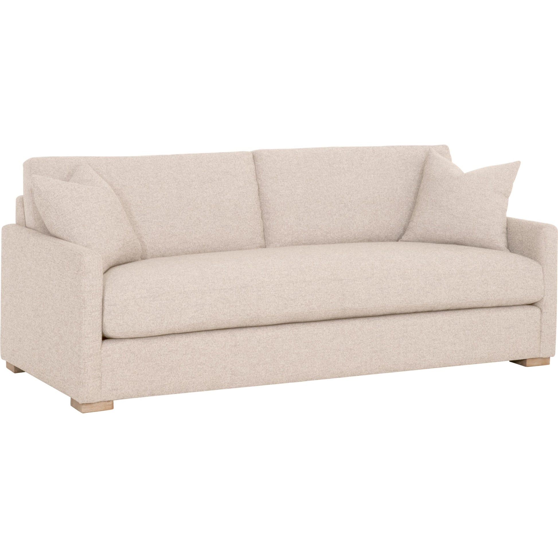 Clara Sofa by Essentials For Living in stone basketweave, natural gray oak. Made from solid oak wood, 100% polyester fabric, foam, feather in a transitional style.