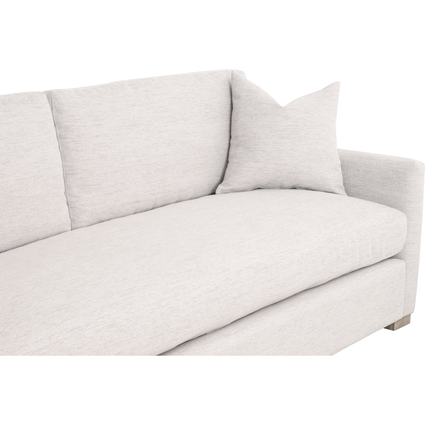 006 SI-1713530 | Closeup | Clara Sofa by Essentials For Living in stone basketweave, natural gray oak. Made from solid oak wood, 100% polyester fabric, foam, feather in a transitional style.