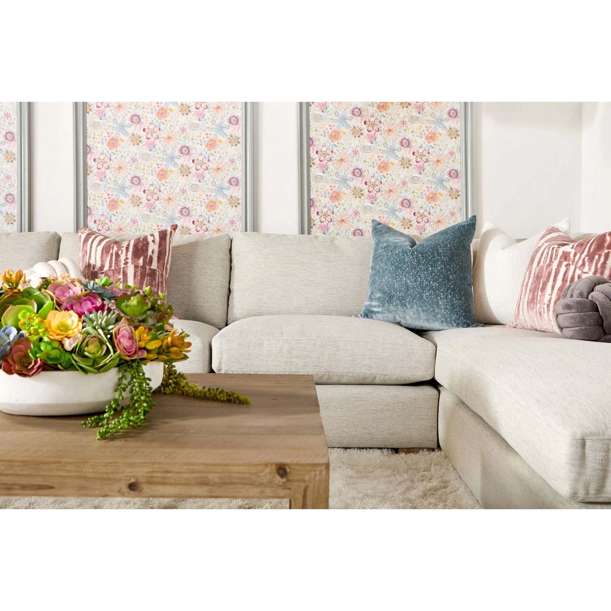 Clara Armless Chair by Essentials For Living in natural gray oak, performance stone basketweave. Made from solid oak wood, mdf, plywood, 100% polyester fabric, foam, feather in a modern style.