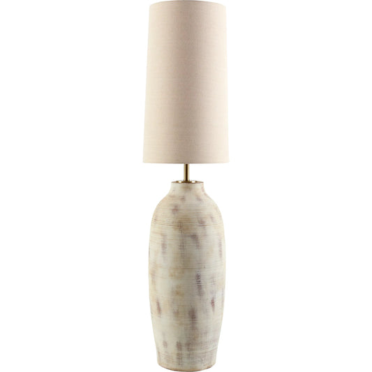 Colfio Accent Floor Lamp by Surya in body: cream; shade (outside): wheat; shade (inside): white; cord: translucent and powder coated. Made from cement, linen, plastic in a unique style.