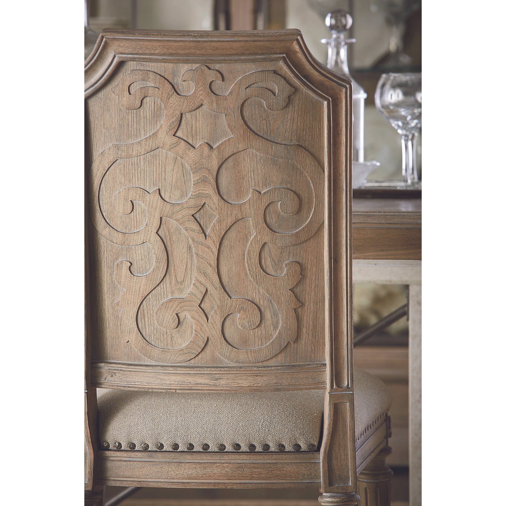 Arch Salvage Mills Side Chair (Set of 2) by A.R.T. Furniture. Made from parrawood solids, cathedral elm veneers, foam, fabric, metal in a traditional style.