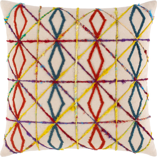 Callie Pillow - 33706 by Surya in red, blue, mustard, beige, rust. Made from front: 100% cotton, back: 100% cotton in a modern style.