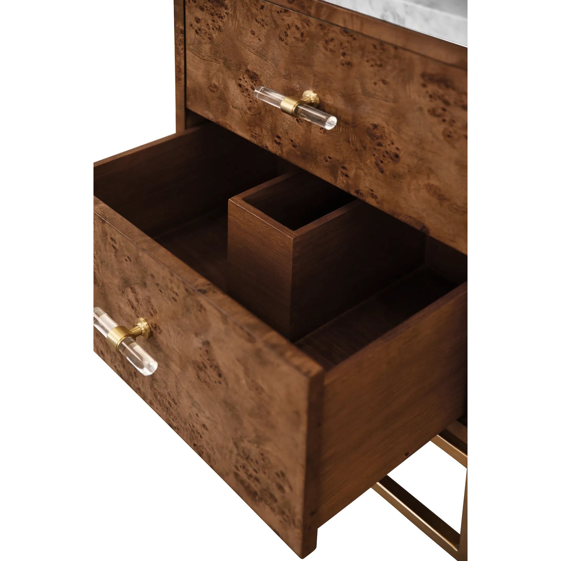 Clifford Two Drawer Bath Vanity by Worlds Away in matte dark burl wood. Made from unique in a unique style.