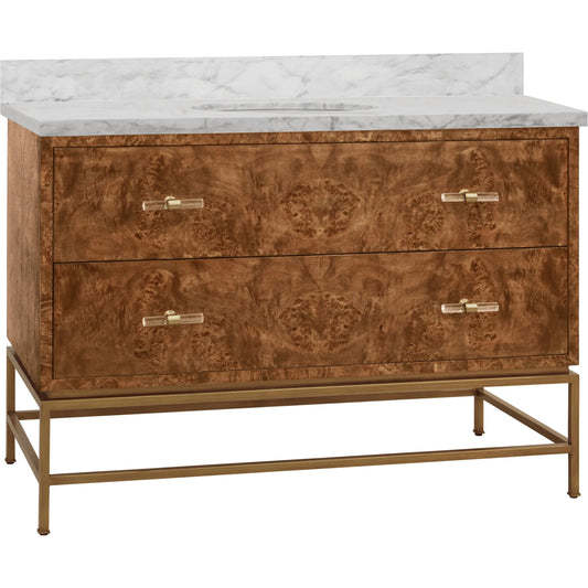 Clifford 48" Bath Vanity by Worlds Away in brown. Made from hardwood solids, mdf, veneer, metal, marble, porcelain in a modern style.