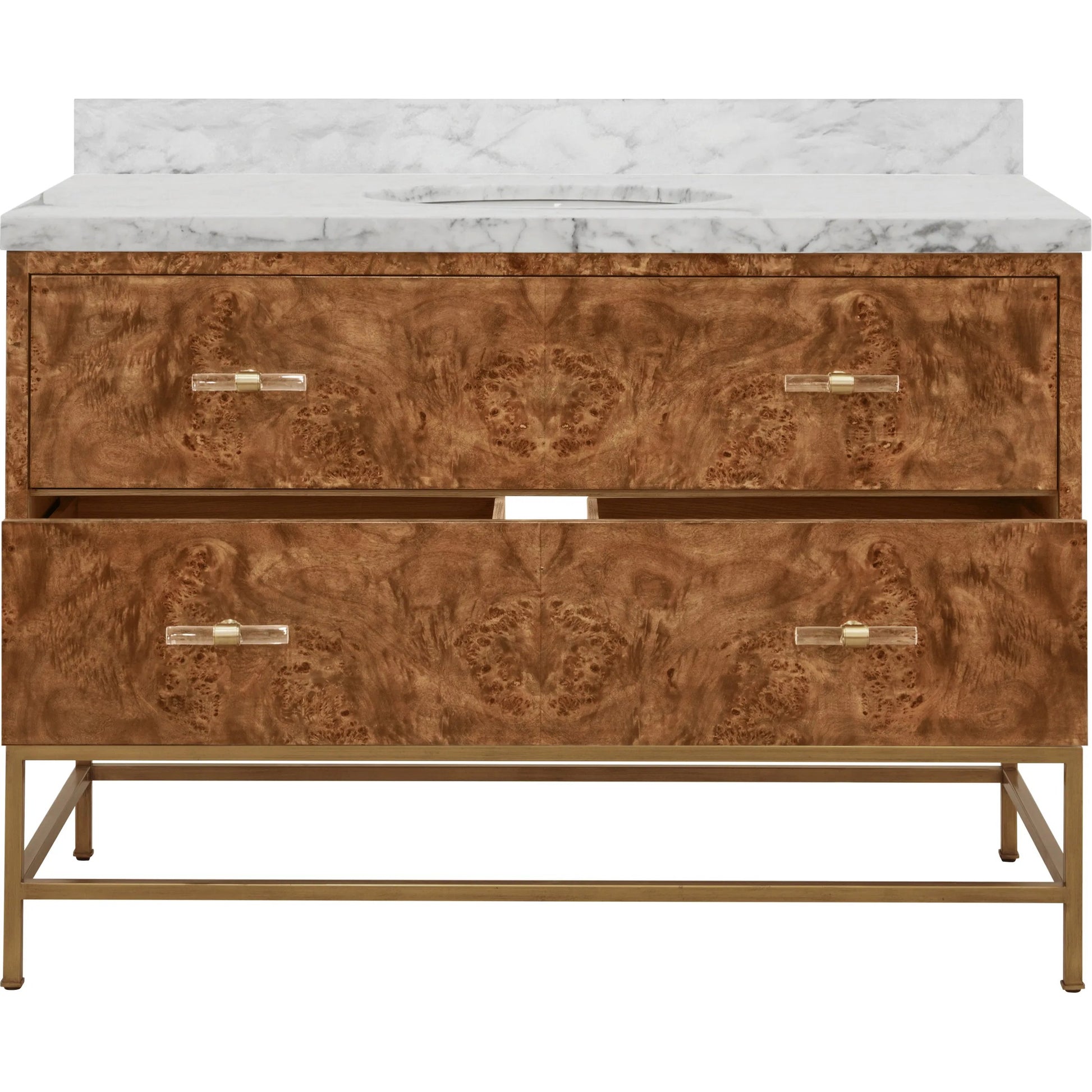 Clifford 48" Bath Vanity by Worlds Away in brown. Made from hardwood solids, mdf, veneer, metal, marble, porcelain in a modern style.